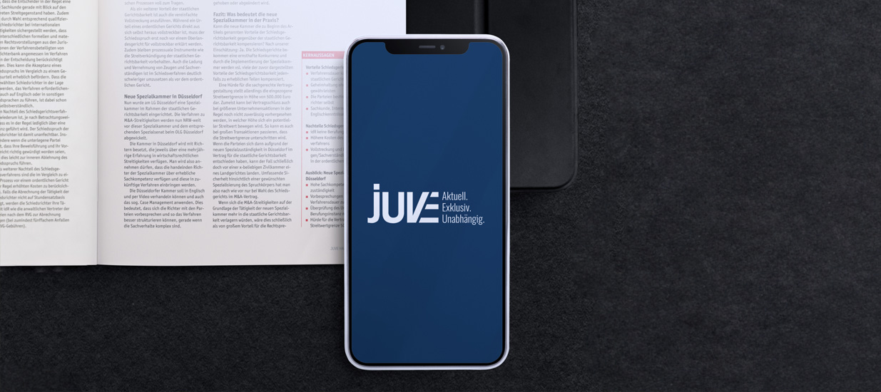 Publizierung im JUVE Handbuch und auf dem Handy
